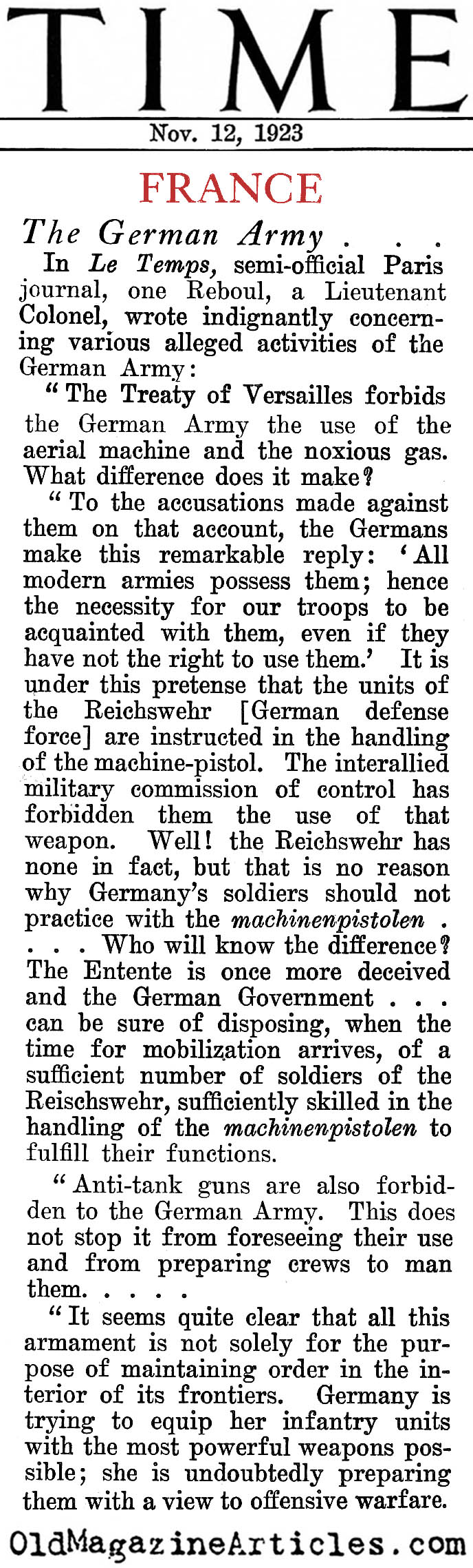 Fears of German Treaty Violations (Punch, 1922 and Time, 1923)